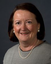 Maureen White wearing a striped shirt